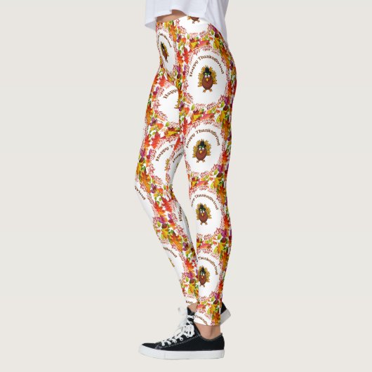 ハッピーサンクスギビングトルコ囲まれた紅葉 レギンス (左)