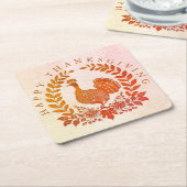 ハッピーサンクスギビングトルコ紙コースター スクエアペーパーコースター (アングル)