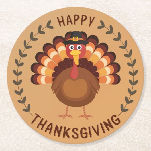 ハッピーサンクスギビングトルコ紙コースター ラウンドペーパーコースター (正面)