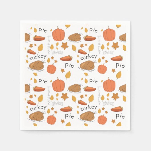 ハッピーサンクスギビングトルコ&パンプキンパイ スタンダードカクテルナプキン (正面)