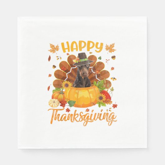 ハッピーサンクスギビングドバーマンドクトルカボチャ スタンダードランチョンナプキン (正面)