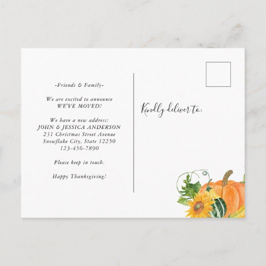 ハッピーサンクスギビングニューホームカボプキンホリデームービング 案内ポストカード (裏面)