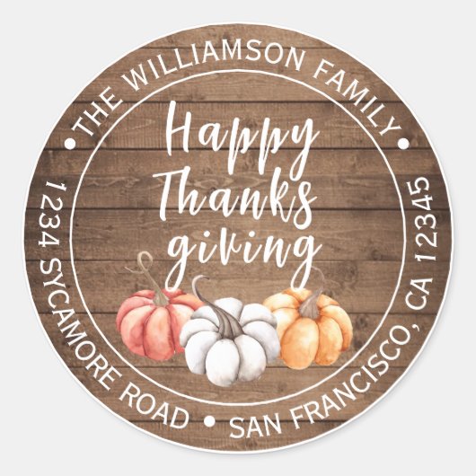 ハッピーサンクスギビングバーンウッド差出人住所 ラウンドシール (正面)