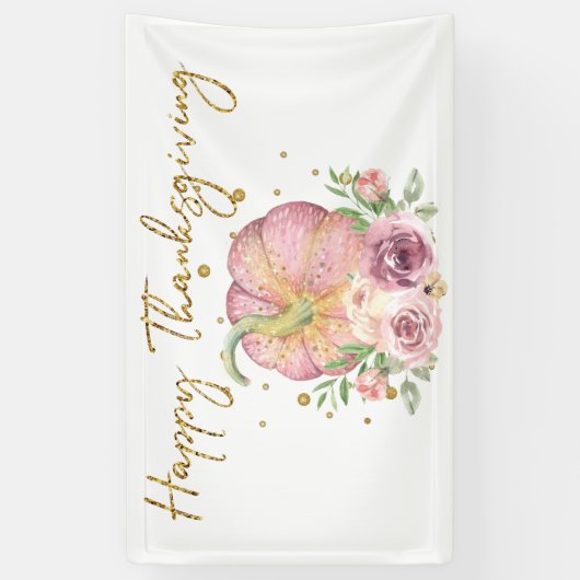 ハッピーサンクスギビングパンプキンピンクとグリッター 横断幕 (縦)