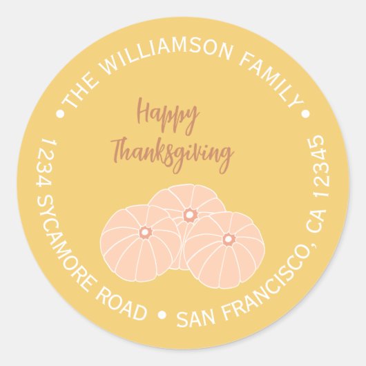 ハッピーサンクスギビングパンプキンファミリー差出人住所 ラウンドシール (正面)
