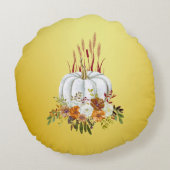 ハッピーサンクスギビングパンプキン秋フローライエロー ラウンドクッション (裏面)