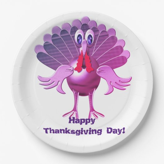 ハッピーサンクスギビングパーソナライズされた七面鳥 ペーパープレート (正面)