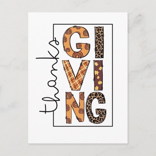 ハッピーサンクスギビングヒョウ印刷レインボートルコ インビテーションポストカード (正面)