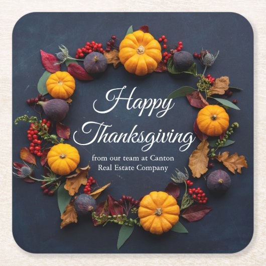 ハッピーサンクスギビングビジネスパンプキンディナーパーティー スクエアペーパーコースター (正面)