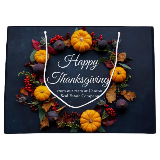 ハッピーサンクスギビングビジネスパンプキンリースカスタム ラージペーパーバッグ (正面)