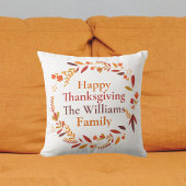 ハッピーサンクスギビングファミリーカスタムネーム秋リース クッション