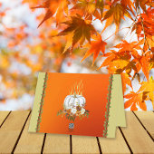 ハッピーサンクスギビングフローラカボチャオレンジの挨拶 カード