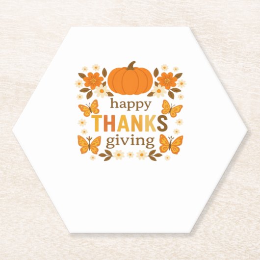 ハッピーサンクスギビングフローラクラシックカボチャTシャツ ペーパーコースター (正面)