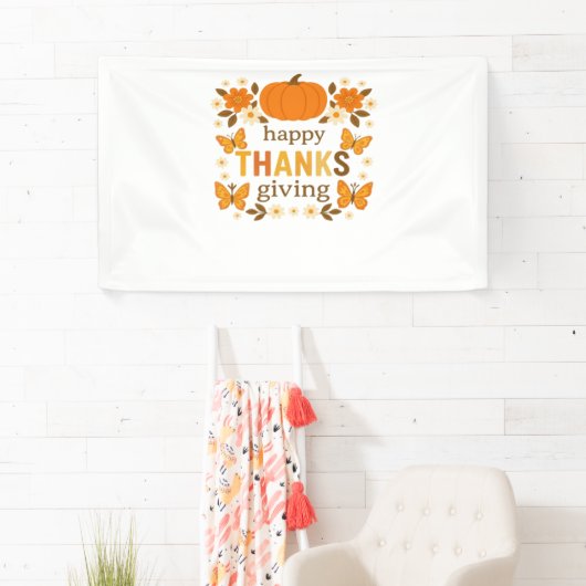 ハッピーサンクスギビングフローラクラシックカボチャTシャツ 横断幕 (インサイチュ)