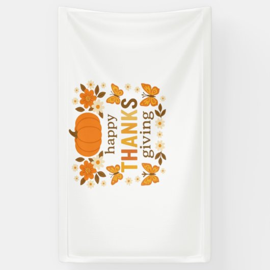 ハッピーサンクスギビングフローラクラシックカボチャTシャツ 横断幕 (縦)