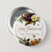 ハッピーサンクスギビングフローラタイポグラフィの姓 缶バッジ (正面&裏面)