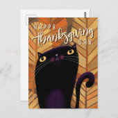 ハッピーサンクスギビングブラックキャットオータム秋 ポストカード (正面/裏面)