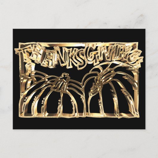 ハッピーサンクスギビングブラック金ゴールドタイポグラフィパンプキン シーズンポストカード (正面)