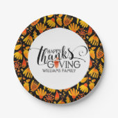 ハッピーサンクスギビングモダンタイポグラフィ ペーパープレート (正面)