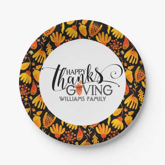 ハッピーサンクスギビングモダンタイポグラフィ ペーパープレート (正面)