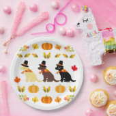 ハッピーサンクスギビングラブラドールシルエットホワイト ペーパープレート (パーティー)