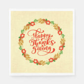 ハッピーサンクスギビングレッド金ゴールドリースランチョン スタンダードランチョンナプキン (正面)