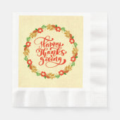 ハッピーサンクスギビングレッド金ゴールドリース製弁当 縁ありランチョンナプキン (正面)