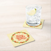 ハッピーサンクスギビングレッド金ゴールドリース スクエアペーパーコースター (インサイチュ)