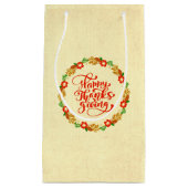 ハッピーサンクスギビングレッド金ゴールドリース スモールペーパーバッグ (正面)