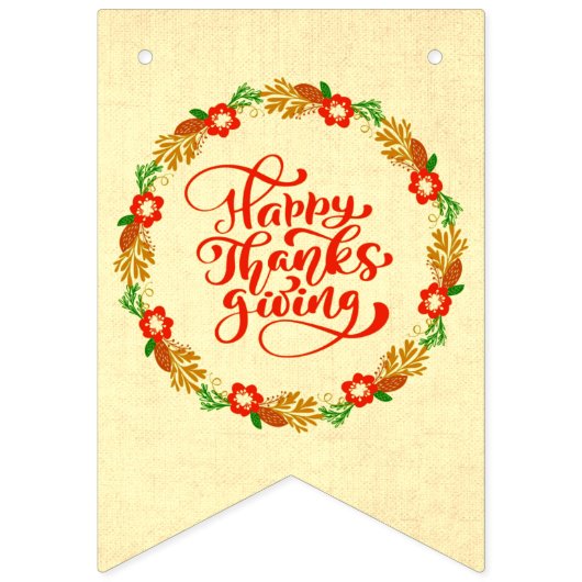 ハッピーサンクスギビングレッド金ゴールドリース バンティングフラッグ (第2の旗)