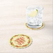 ハッピーサンクスギビングレッド金ゴールドリース ペーパーコースター (インサイチュ)