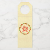 ハッピーサンクスギビングレッド金ゴールドリース ボトルネックタグ (正面)