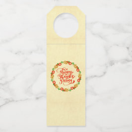 ハッピーサンクスギビングレッド金ゴールドリース ボトルネックタグ