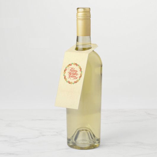 ハッピーサンクスギビングレッド金ゴールドリース ボトルネックタグ (アングル)