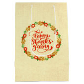 ハッピーサンクスギビングレッド金ゴールドリース ミディアムペーパーバッグ (裏面)