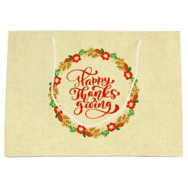 ハッピーサンクスギビングレッド金ゴールドリース ラージペーパーバッグ