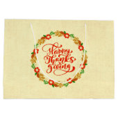 ハッピーサンクスギビングレッド金ゴールドリース ラージペーパーバッグ (裏面)