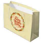 ハッピーサンクスギビングレッド金ゴールドリース ラージペーパーバッグ (裏面アングル)