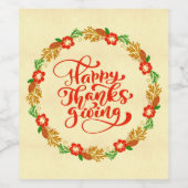 ハッピーサンクスギビングレッド金ゴールドリース ワインラベル (シングルラベル)