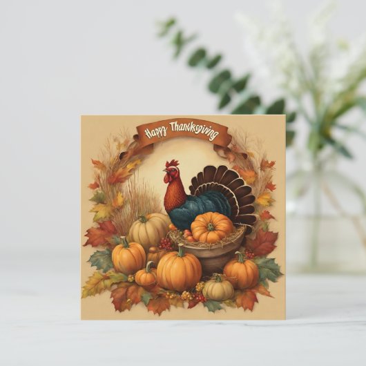 ハッピーサンクスギビングヴィンテージトルコとカボチャ カード (スタンド正面)