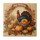 ハッピーサンクスギビングヴィンテージトルコとカボチャ タイル (正面)
