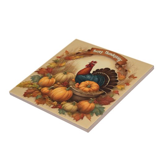 ハッピーサンクスギビングヴィンテージトルコとカボチャ タイル (側面)