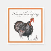 ハッピーサンクスギビングヴィンテージトルコスケッチ スタンダードカクテルナプキン (正面)