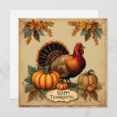 ハッピーサンクスギビングヴィンテージトルコ、カボチャ シーズンカード (正面/裏面)