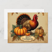 ハッピーサンクスギビングヴィンテージトルコ、カボチャ シーズンポストカード (正面/裏面)