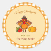 ハッピーサンクスギビング七面鳥かぼちゃイエローオレンジ ラウンドシール (正面)