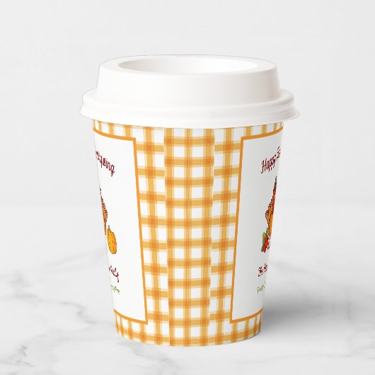 ハッピーサンクスギビング七面鳥かぼちゃイエロープレイド 紙コップ (右)