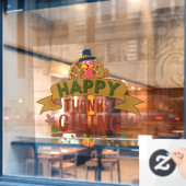 ハッピーサンクスギビング七面鳥の窓にしがみつく ウィンドウサイン (カフェ窓)