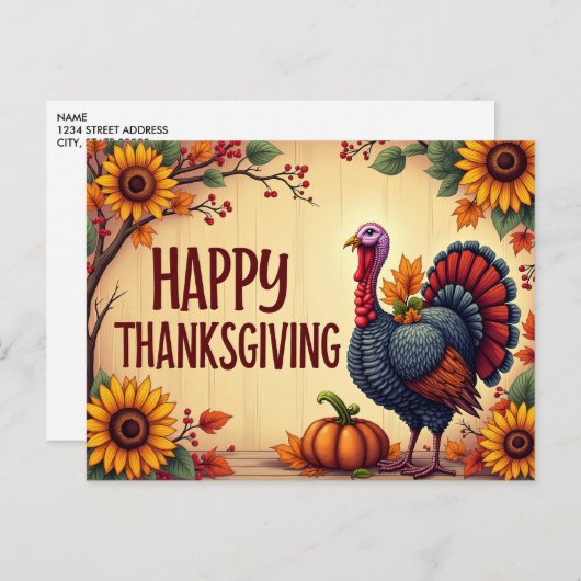 ハッピーサンクスギビング七面鳥はがき ポストカード (正面/裏面)