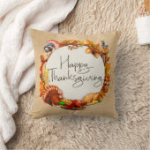 ハッピーサンクスギビング動物ターキーリース秋 クッション (ブランケット)